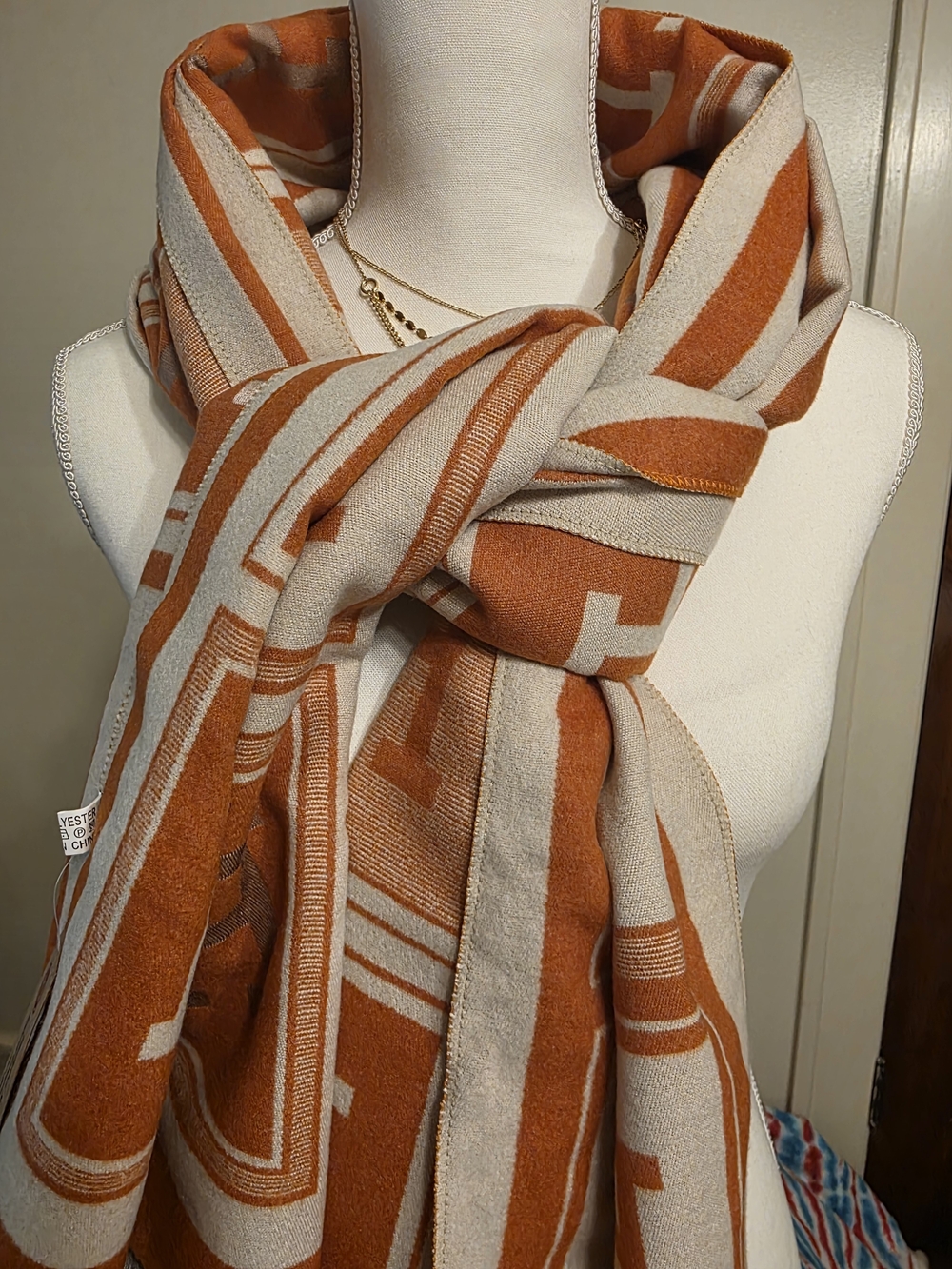 H Scarf Beige And Orange Made In China 6ft.long Good For Winter